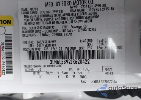 2018 Lincoln Mkz Premiere from USA, damaged, VIN 3LN6L5B92JR620422